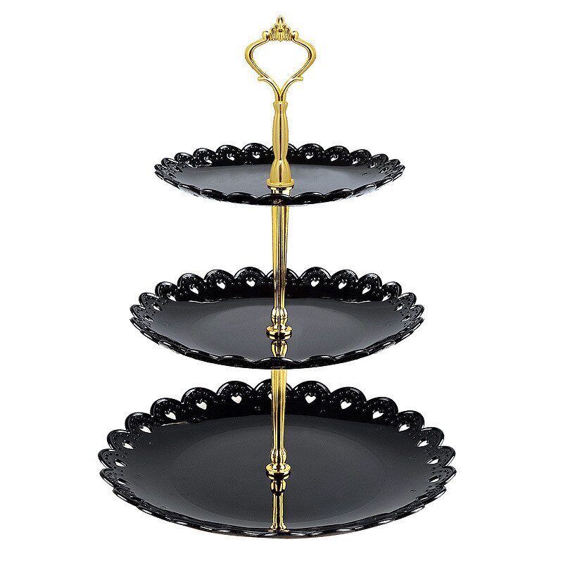 3 Tier PP multi-layer Taart Plaat Stand Bruiloft Verjaardag Party Dessert Fruit Lade Keuken Accessoires Kerstversiering: Black / L