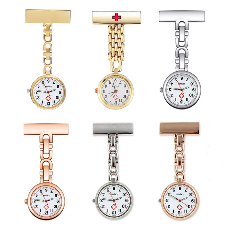 Luminous Pocket Watch Pin Retro Cross Clock Stainless Steel Bracelet Nurse Pocket Watch Quartz Pocket Watch