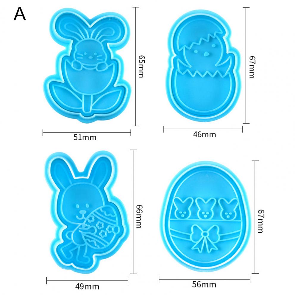 4Pcs DIY Happy Easter Bunny Egg Plastic Baking Mold Kitchen Biscuit Cookie Cutter Pastry Plunger 3D Fondant Cake Baking Tool