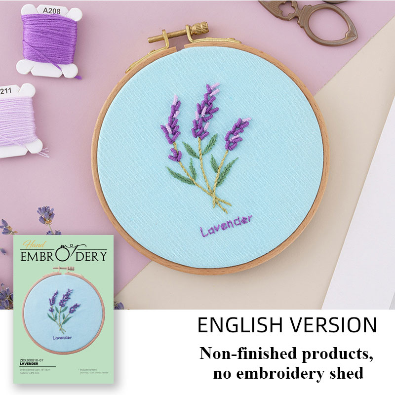 Nybegynner gjør-det-selv stemplet broderi startsett fargerike blomster planter mønster broderi stoff tråder verktøysett dekor kunstverk: Lilla