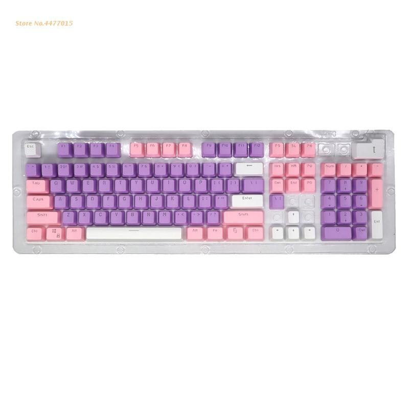 Juego de teclas de instalación de teclado mecánico, 3 combinaciones de colores (Rosa/morado/blanco), 104 PBT,: Pink purple white