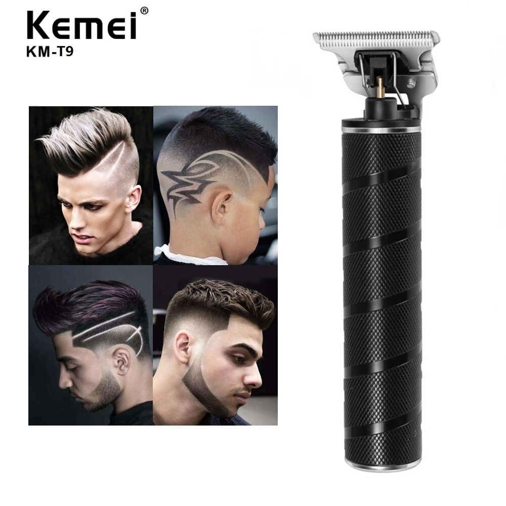 Kemei elektrisk hårklipper alt metal genopladeligt hår trimmer hårklippning barberkrop mænd skære maskine: Km -t9 sort