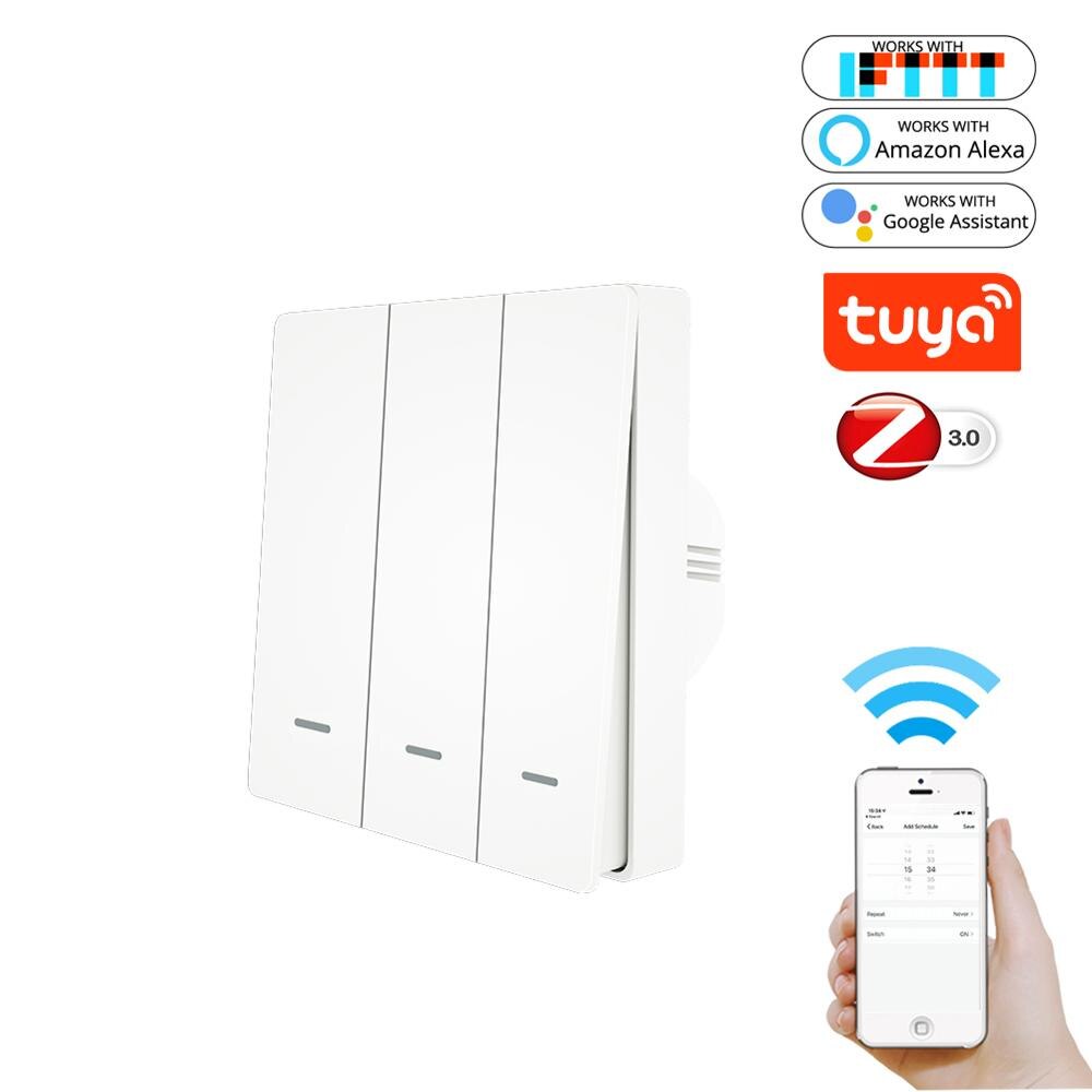 Tuya inteligente zigbee gateway hub kit pir porta & janela temperatura & sensor de umidade automação residencial cena alarme segurança vida inteligente: Zigbee Switch 3 Gang