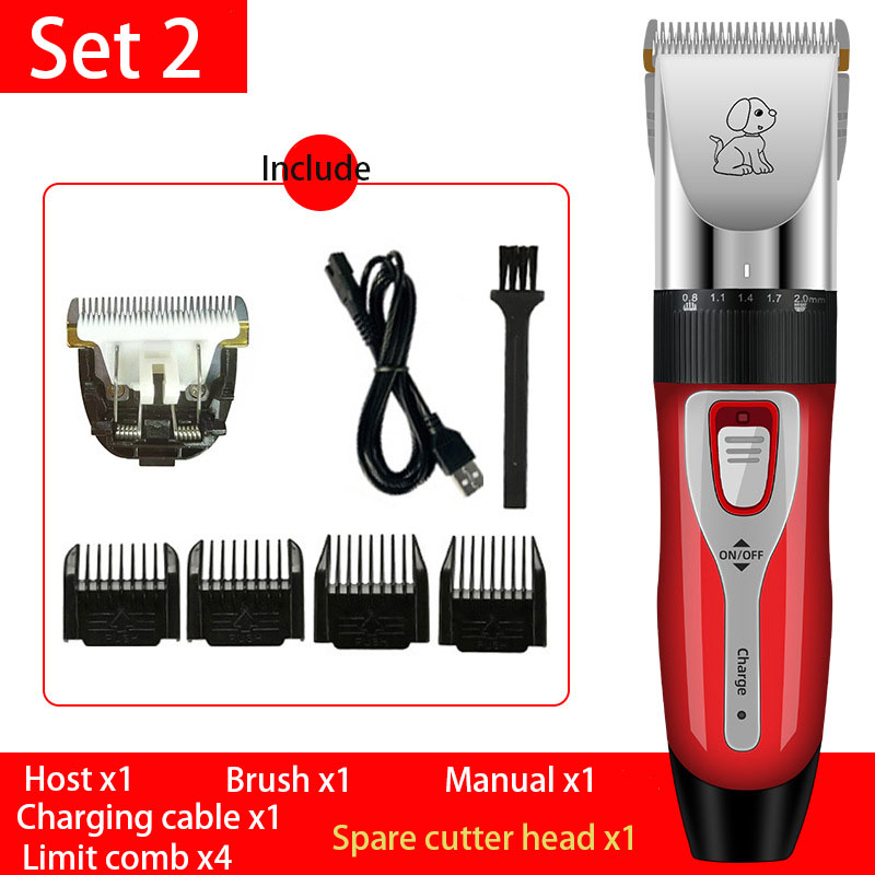 Dog Clipper Pet Grooming Tool Kit Cat Hair Trimming Puppy Scissors Rabbit Shaver USB Rechargeable Electric Clippers: Set 2