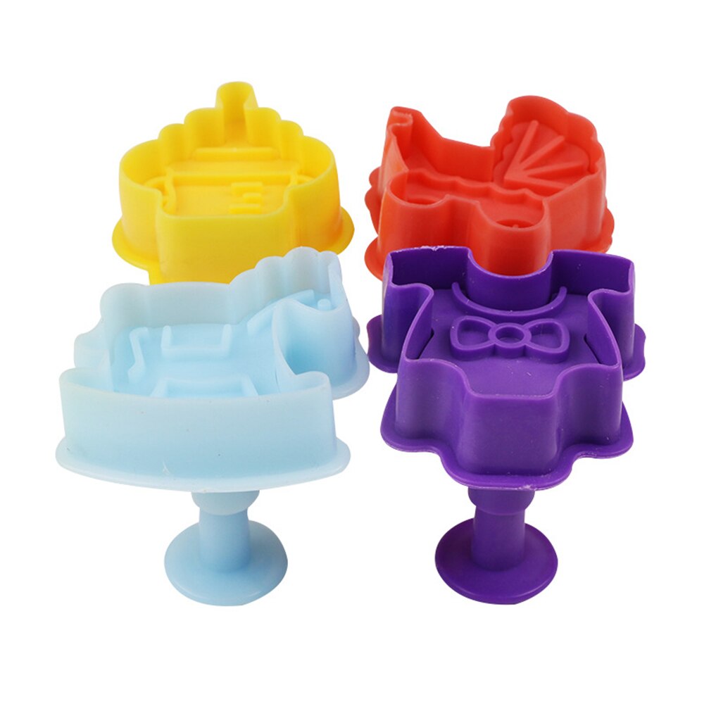 4 stücke Baby Spielzeug 3D Baby Kinderwagen Trojaner Flasche Kekse bilden Keks Stempel Toast Schimmel Fondant Dekorieren Werkzeuge