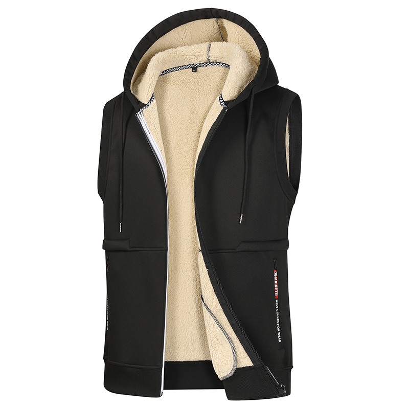 Otoño Invierno, chaleco con capucha de lana de cordero para hombre, chaqueta para hombre, chalecos de , chaleco cálido de lana de , abrigos, chaleco grueso para hombre: L / Azul cielo