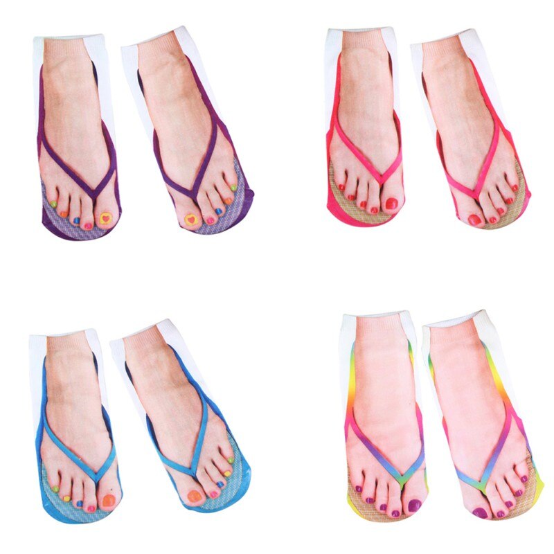 3D mujeres impresas chanclas calcetines lindos pies divertidos calcetines zapatillas Camping al aire libre senderismo calcetines cómodos