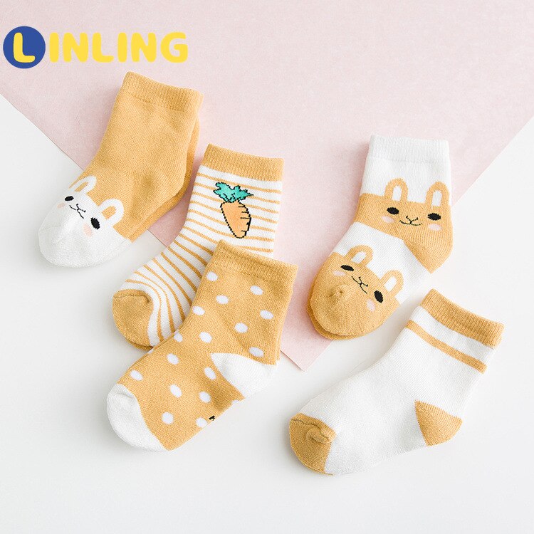 LINLING 5 Paare freundlicher Winter Dicke Warme Socken Baby Jungen Mädchen Baumwolle Socken Herbst freundlicher Neue Nette Karikatur Kaninchen Socken v103