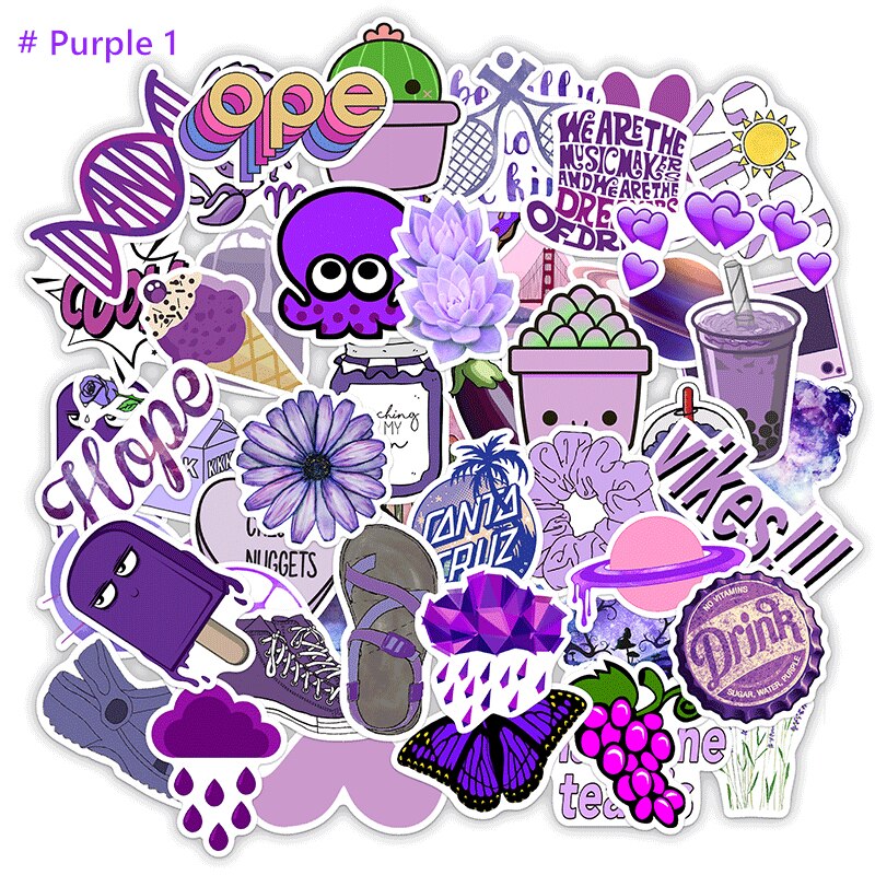 100/50PCS Large Pack Lovely Cute VSCO Girl Kids Stickers Waterproof PVC Decal for Laptop Helmet Bicycle Water Bottle Phone Case: Purple x 50PCS