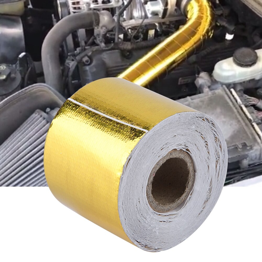 1 rull gylden 10m/9m*5cm aluminiumsfolie lim reflekterende varmebeskyttende teip til drivstoffceller motordeksel motorrom