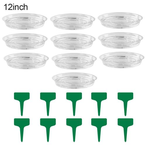 10 Stuks Plastic Bloempot Lade Met Plant Labels Tags Planter Trays Transparante Tuin Balkon Water Bloempot Mat Stand Voor thuis: 12Inch