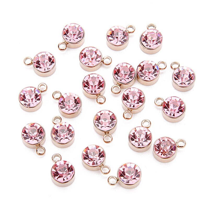 5pcs 12 Colors Stainless Steel Colorful Crystal Charms Cz Rhinestone Birthdaystone Charm &Pendant For Birthday Jewelry Making: pink