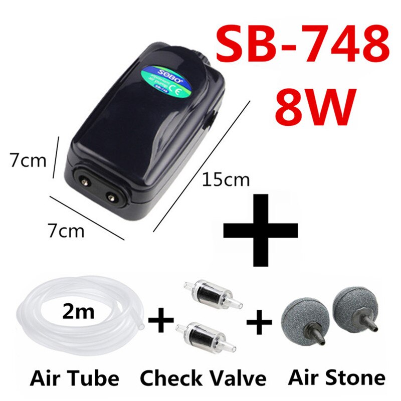 Powerful Silent Aquarium Mini Air Compressor Fish Tank Air Pump Adjustable Aquarium Oxygen Pump Aerator Air Bubble Maker Pump: SB748 and Accessorry