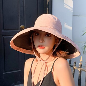 Cokk Zomer Hoed Vrouwen Grote Brede Rand Strand Hoed Zonnehoed Opvouwbare Zon Blok Uv Bescherming Panama Hoed Bot Chapeu gorro Zonnehoed: pink