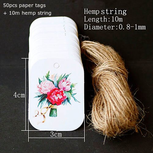 50 stuks Bloem Wit Bladwijzers Pijl Hart Papier Tags DIY Decoratie Fles Papieren Etiketten Creatieve Handgemaakte Hang Tags: Flower