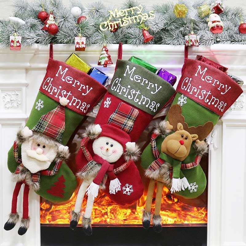3 Stks/set Kerst Kousen Decoraties Kerstman Herten Sneeuwpop 3D Snoep Sokken Xmas Bag Kerst Decoraties Voor Huis