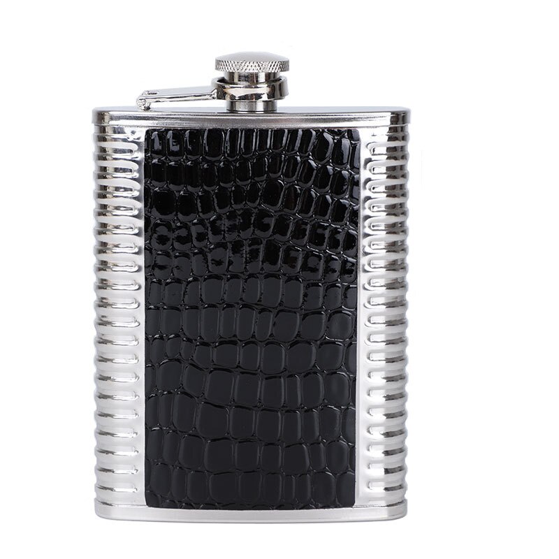 Mini bouteille de Whisky 8oz sans Bpa, Flagon de Vodka, flacon de hanche d&#39;alcool en acier inoxydable 18/8, ensemble de boîte en cuir Pu: single black
