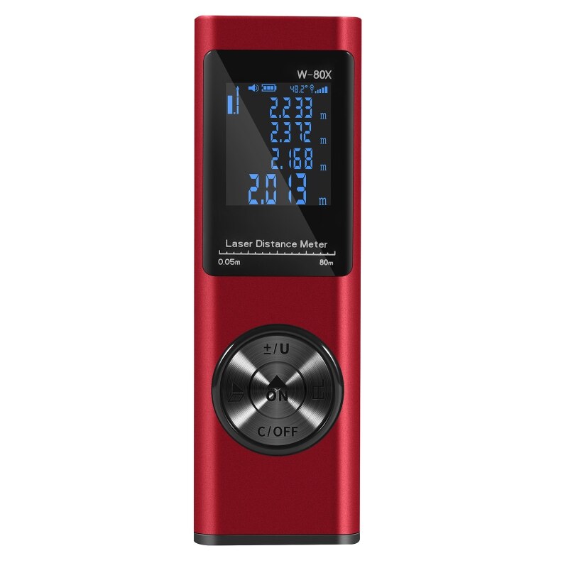 80m Aluminum IP54 4 Measurement Units Digital Infrared Ray Distance Meter: Red