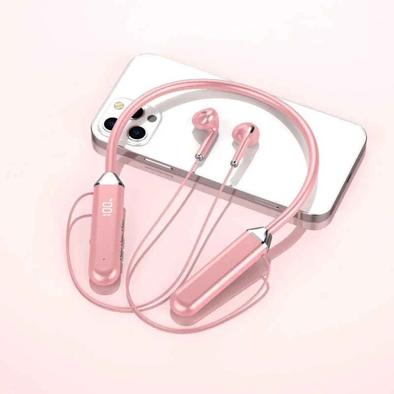 Bezprzewodowe magnetyczne słuchawki Bluetooth z pałąkiem na szyję Wysoka jakość dźwięku Stereofoniczne połączenie z wyświetlaczem Zasilanie Kompatybilne słuchawki 5.2 2025: czarny