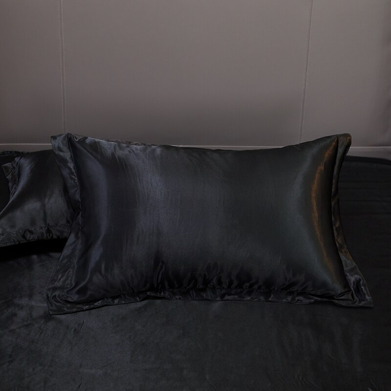 1Pc Emulatie Zijde Satijn Kussensloop Kussensloop Zijden Kussensloop 48X74Cm Diverse Kleuren Te Kiezen Standaard/Queen: black