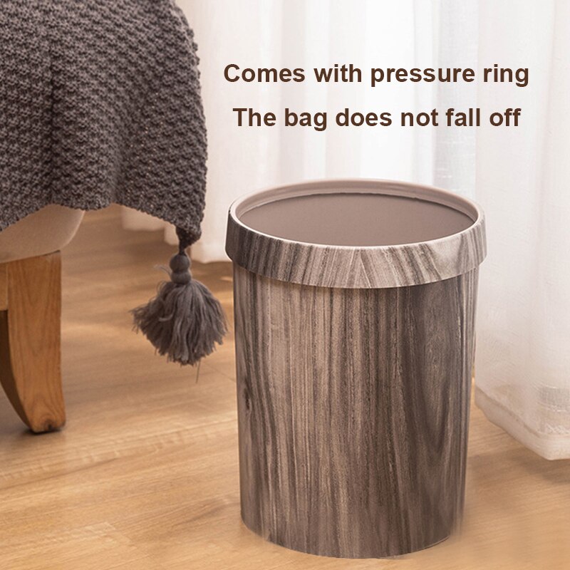 Pressing Ring Plastic Trash Can Mimetic Wood Grain Garbage Bin Waste Basket Wastebin Dustbin Ashbin Household Cleaning Tools
