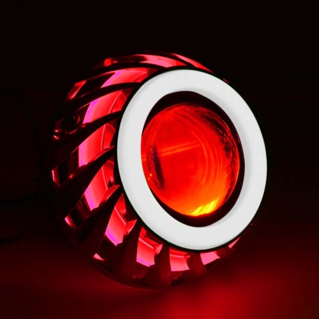 Auto Motorfiets 1200LM Koplamp Led Angel Devil Eyes Koplampen Projector Lens Hoge/Dimlicht Strobe Spotlight Drl Dual Halo lamp: Rood