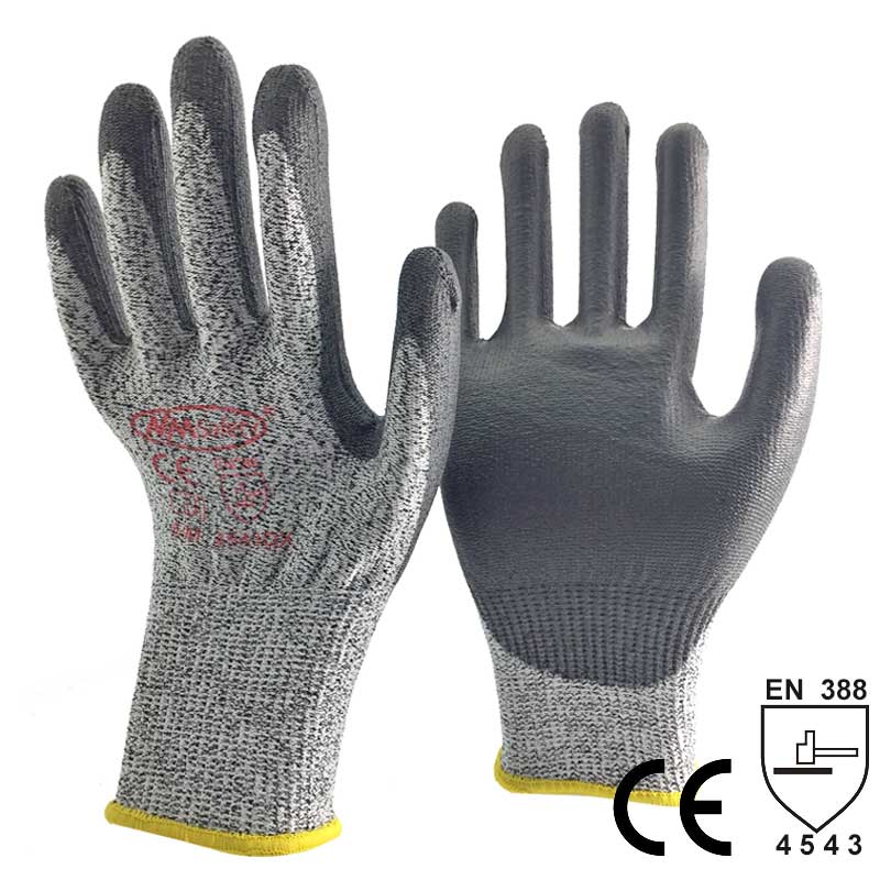 NMSafety Cut Resistant Gloves Hppe Anti-Cut Glove Working Protective Wear-Resistant Safety Work Gloves: DY110-PU-H / S