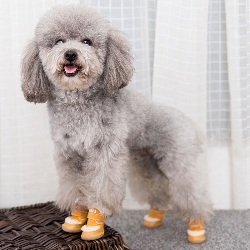 4Pcs/set Winter Pet Dog Shoes Warm Snow Boots Non-slip Puppy Cat Booties For Small Medium Dogs ChiHuaHua Pug Shih Tzu Footwear