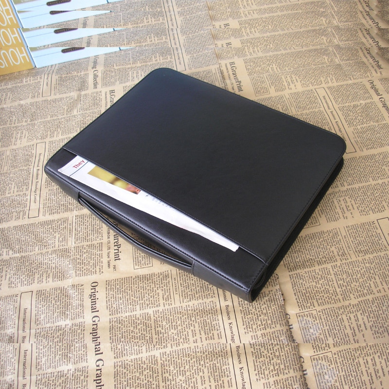 A4 zipper leather portfilio with handle spring binder manager document bag business file folder briefcase file organizer 1260