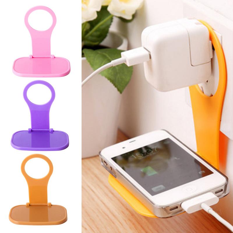 Opvouwbare mobiele telefoon muurlader adapter oplaadhouder hangende standaard beugel ondersteuning oplaadhanger rek plank mobiele telefoon haak: 3 stuks willekeurige kleur