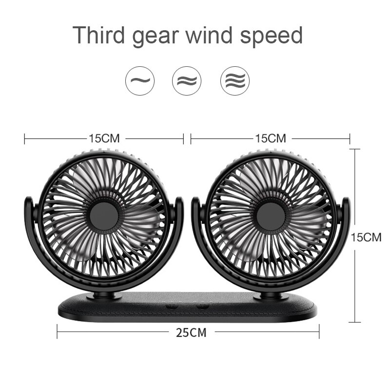 Ventilador portátil para coche de 12/24V, dispositivo de ventilación giratorio ajustable de 360 grados, refrigeración por aire, doble cabezal, silencioso, USB, de escritorio