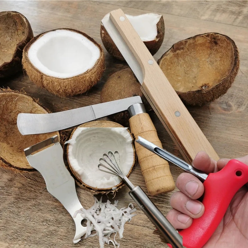 Coconut Opener Fruit Opener Double Ended Coconut Cutter With Wooden Handle Coconut Shell Knife Kitchen Gadget Opener Tool: Burgundy