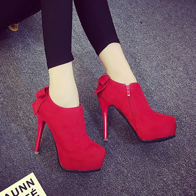 Winter Neue Stilett Fersen Stiefeletten für Frauen Flach Runde Kappe Mikrofaser sexy Hochzeit Schuhe rot Schuhe Frau Okzident