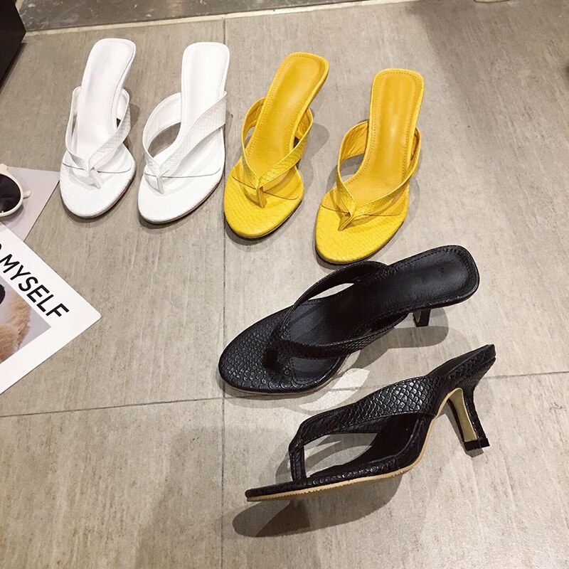 Kcenid sommar kvinnors tofflor utomhus slip on gul sandal flip flops tofflor dam tunna höga klackar slides dam skor
