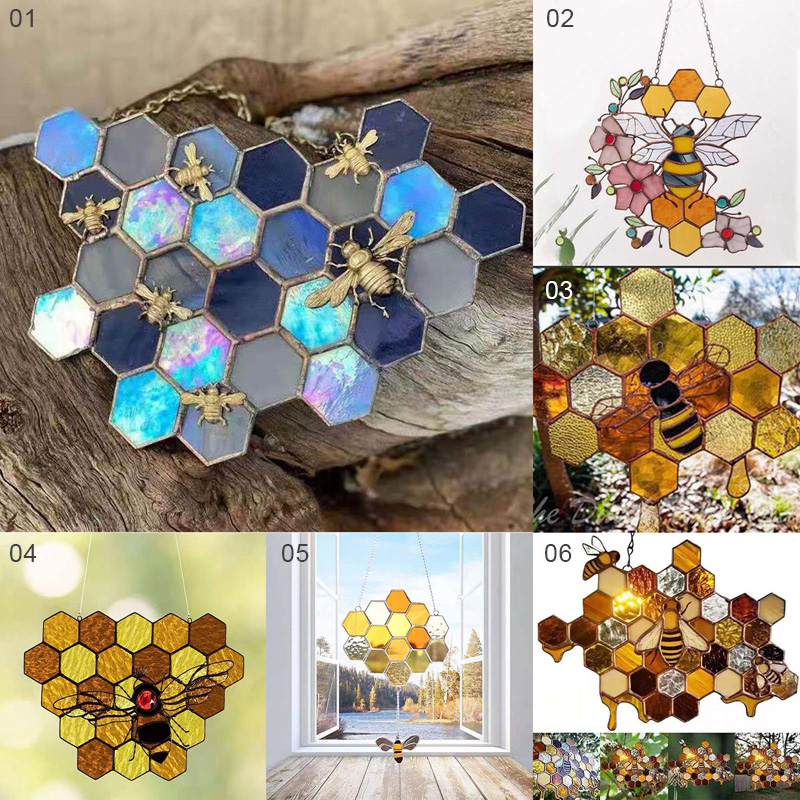 Colgante de abeja de avispas de colores, mosaico hecho a mano, panal de abeja, artesanías colgantes, decoraciones de jardín, del Día de la madre