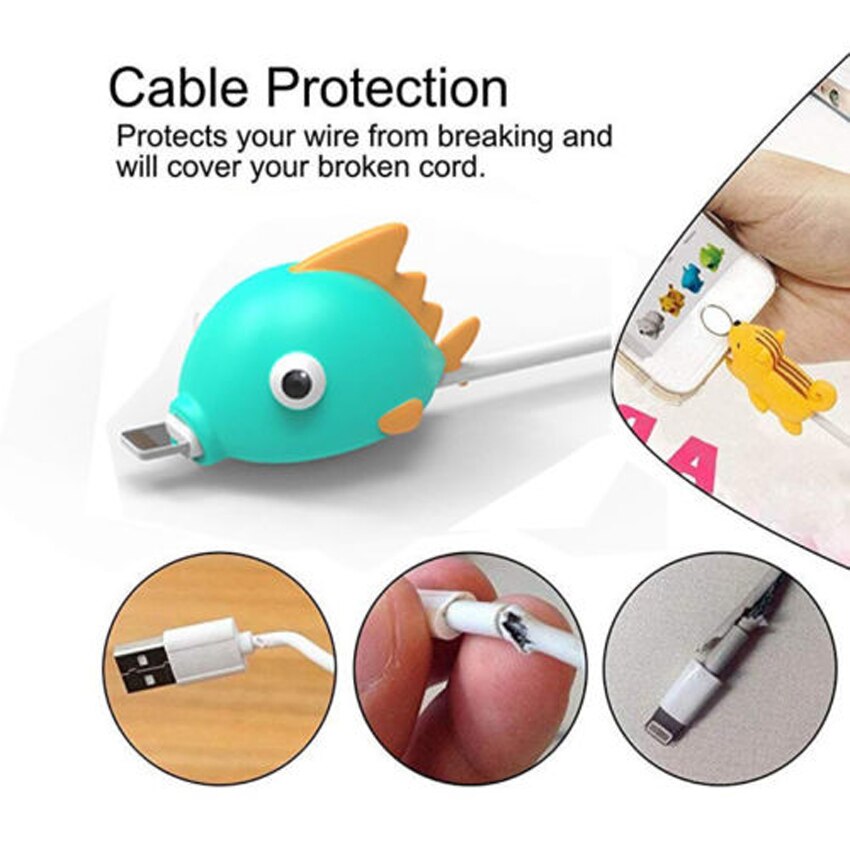 1Pc Phone Charging Cable Organizer Cute Animal Bite Wire Cord Protector Winder Cover for Phone Cable Protection Accessories