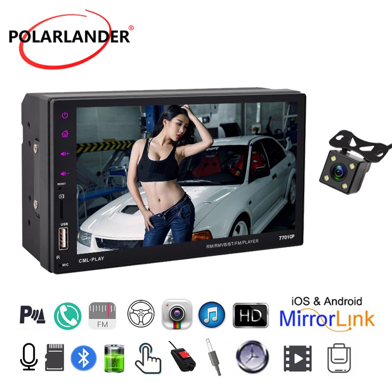 Car Radio MP5 Mirror Link 7” HD Bluetooth AUX IN USB 2din ISO Rear View Camera Remote Control FM Android