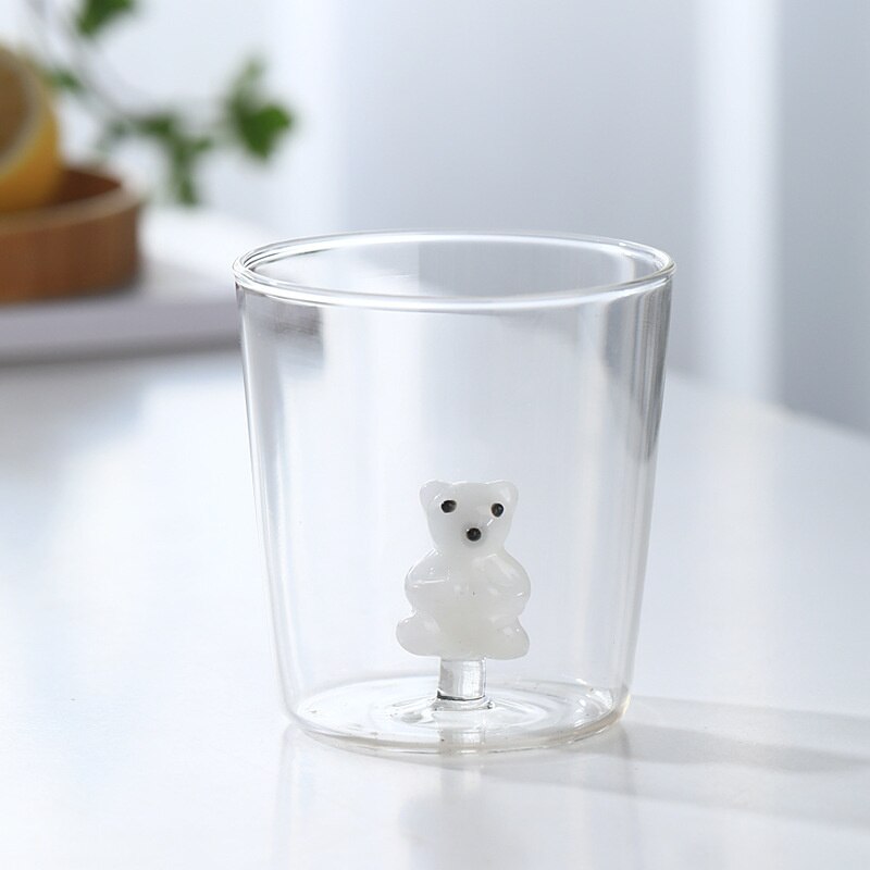 3D Animal Glass Water Cup Cute Modeling Household Simple Glass Coffee Juice Drink Milk Cup Home Desktop Accessories: Polar bear
