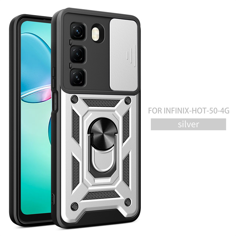 For Infinix 50 4G Case Shockproof Armor Slide Lens Protect Phone Case for Infinix Hot50 4G 6.78" Magnetic Holder Ring Cover: SKY BLUE