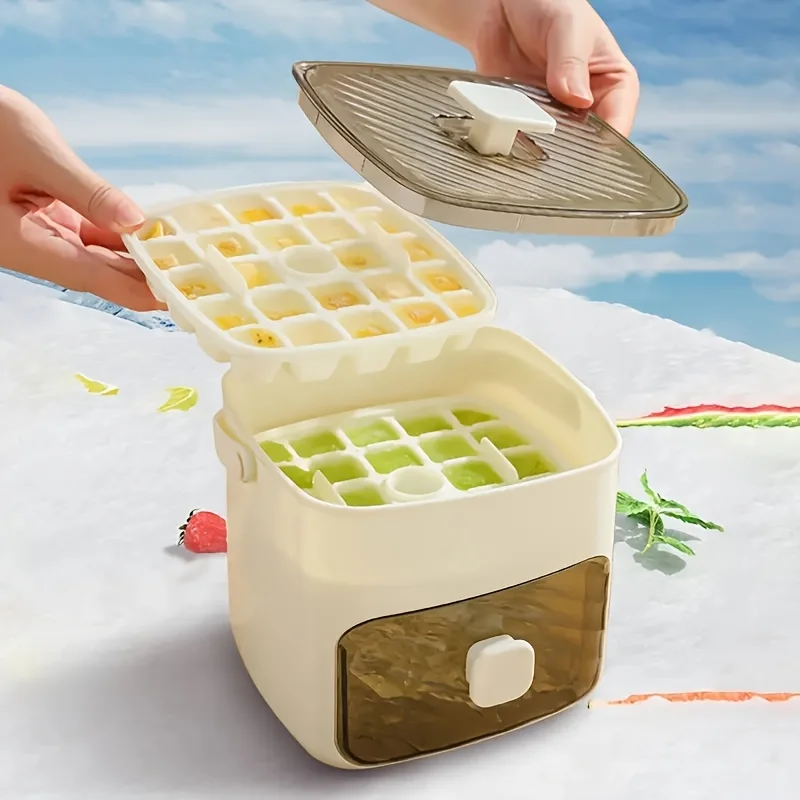 48 Grid Handheld Press Type Ice Cube Mold (no Power Required) Double-layer , Essential Kitchen Tool for Refrigerators
