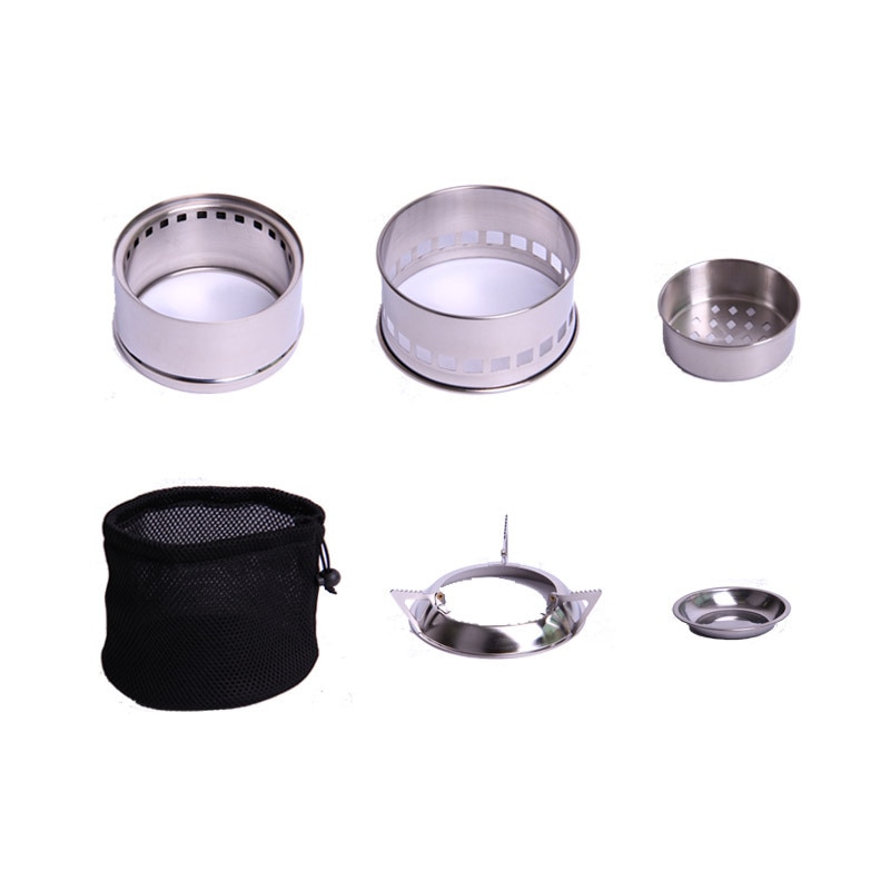 Outdoor Portable Round Wood Stove Charcoal Stove Solid Alcohol Stove Thick Stainless Steel Picnic Stove