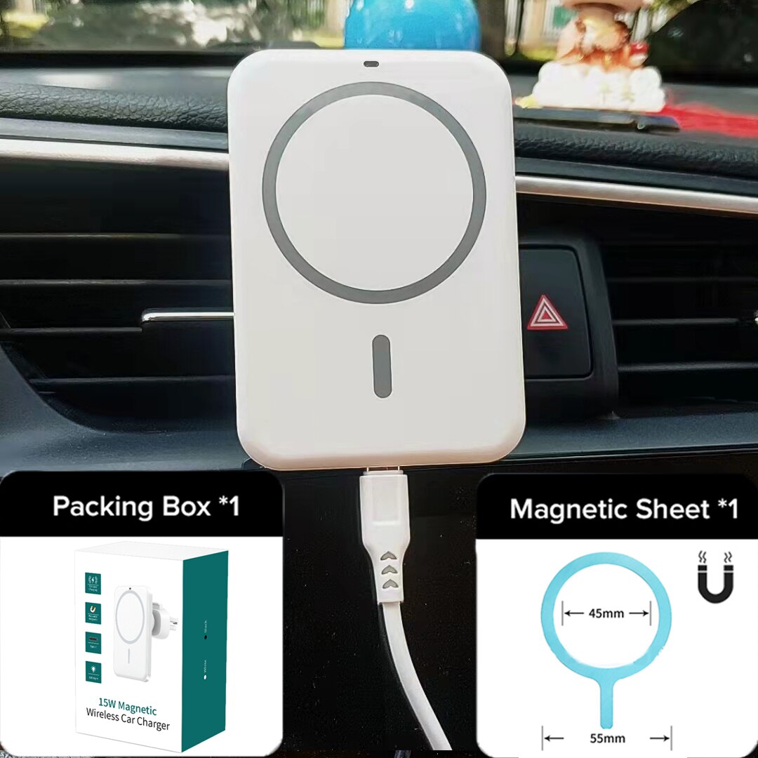 Magnetische Draadloze Autolader Voor Iphone 12 13 Pro Max 12 Mini Auto Air Vent Mount Lader Snel Opladen Auto telefoon Houder: White