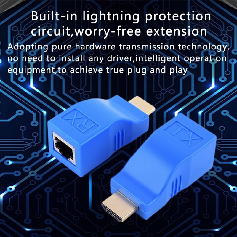 2 Stuks Abs Metal 1080P Hdmi Extender RJ45 Over Cat 5e/6 Netwerk Lan Ethernet Adapter Met blauwe Kleur 30M Transmissie Afstand