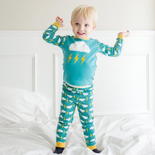 Rorychen Baby Meisjes Pyjama Wolken Nachtkleding Kinderen Pijamas Jongens Pyjama Lange Mouwen Katoen Nachtkleding Voor 2-7 Jaar: Sky Blue / 2T