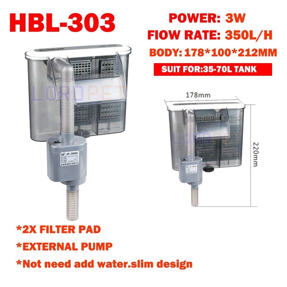 Sunsun hbl -303 hænge på bagsiden kogeplade magt tyndt filter 350l/ h akvariefisk tankbeholder 220v: Hbl 303 filter