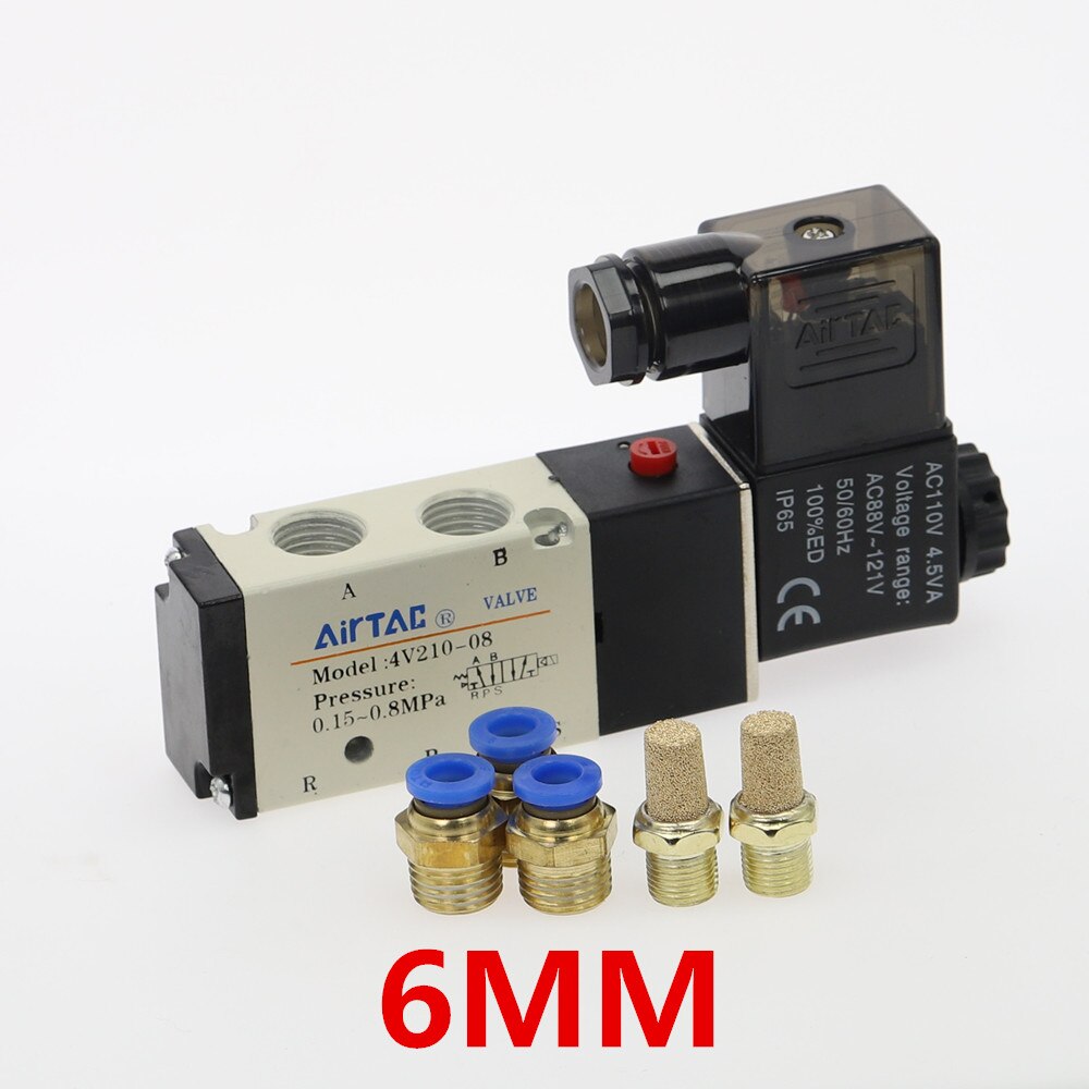 Pneumatic Electric Solenoid Valve 5 Way 2 Position Control Air Gas Magnetic Valve 12V 24V 220V Coil Volt 4mm-12mm Hose Fittings: PC 6mm Fittings / AC110