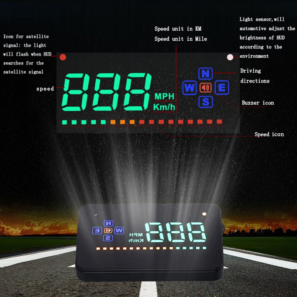 3.5 inch auto hud head-up display led snelheidsmeter kleur projectie snelheidswaarschuwing voor alle auto's automatische elektronische spanningsalarm