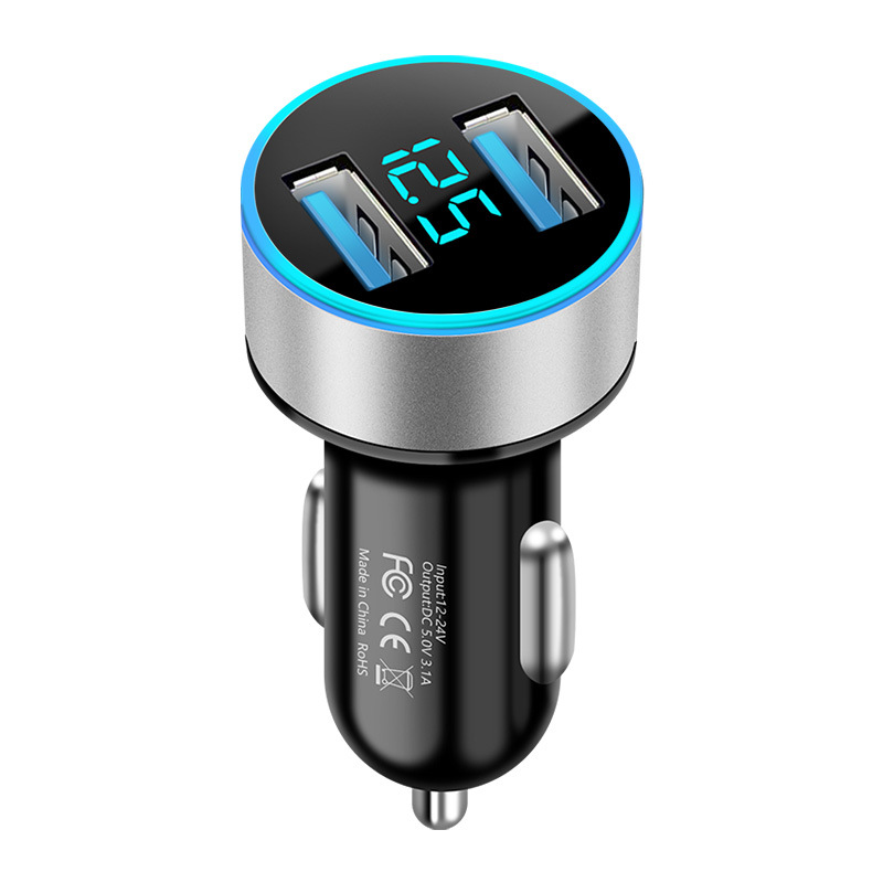 Car Charger 4.8A LED Display Dual USB Fast Charging Adapter For iPhone 12 13 Samsung Xiaomi 11 Car-charger Mobile Phone Charger: Silver