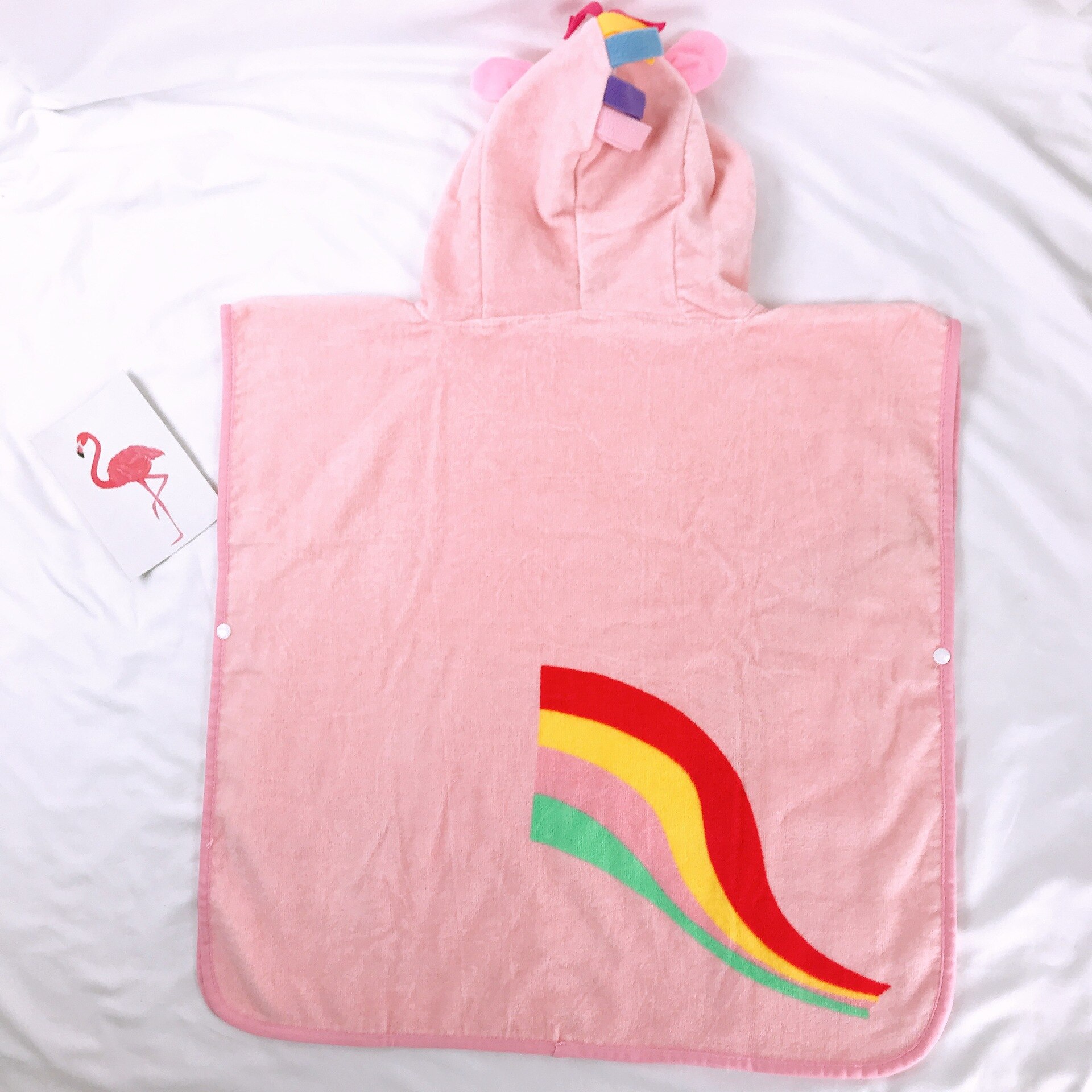 Strandbadhanddukar med huva för barn 2-6 år gammal söt rosa enhörning med regnbågsponcho badhanddukar varp kompakt täcka upp
