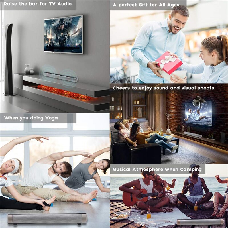 Home Theater Audio Sound Bar Wireless Bluetooth Stereo Speaker Mini Sound Bar Built-in Subwoofers for Phones/Tablets/PC/Desktop